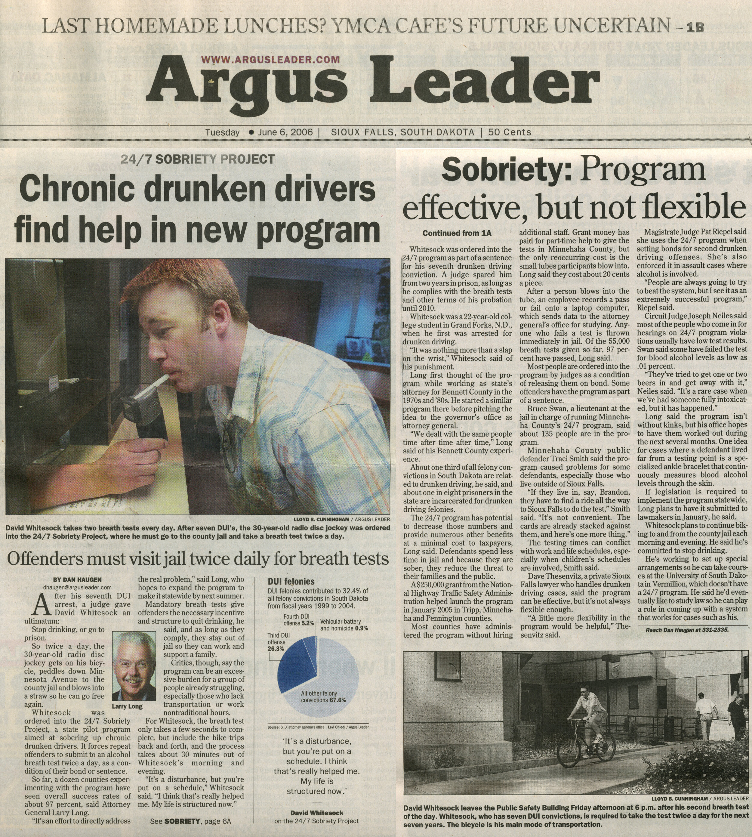 Feature story in the Argus Leader later that summer on the 24/7 Sobriety Program (twice daily breathalyzers). I did breathalyzers for 947 days, all negative.
