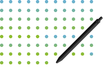 Grid of dots with some connected by a line. A pen sits over the grid to represent the human touch to collecting data.