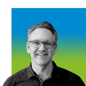 Co-founder and Head of Growth, Patrick McGowan's headshot with a blue and green gradient background